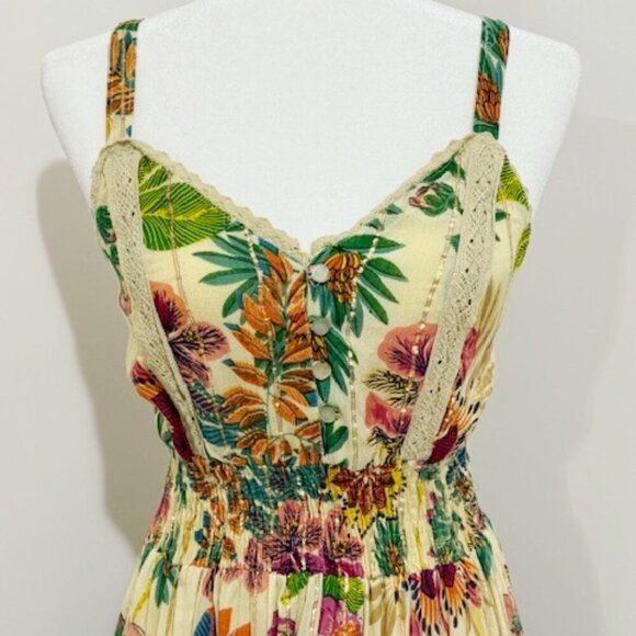 Anthropologie Me 2 Magic Yellow Tropical Floral Sleeveless Maxi Dress Size M NWT - Picture 2 of 7